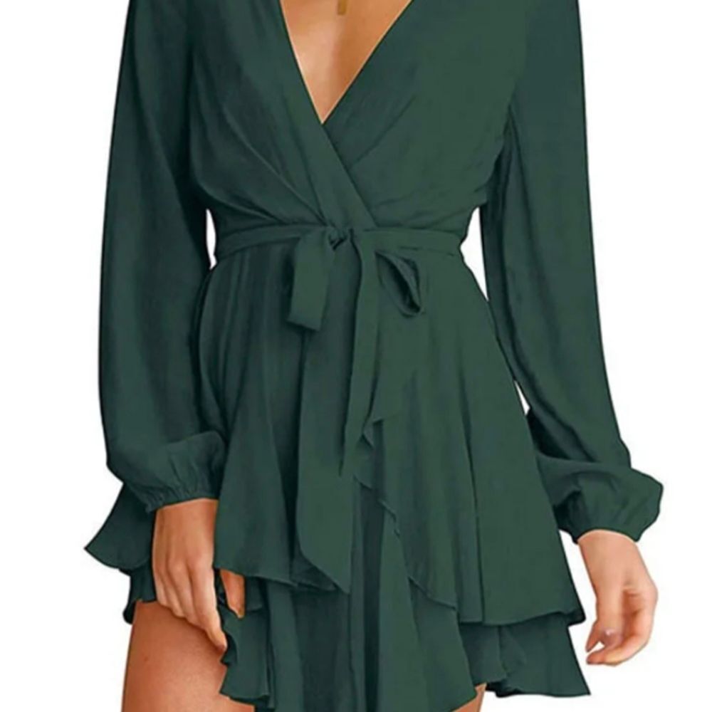 Green Wrap Sundress with Bishop Sleeves